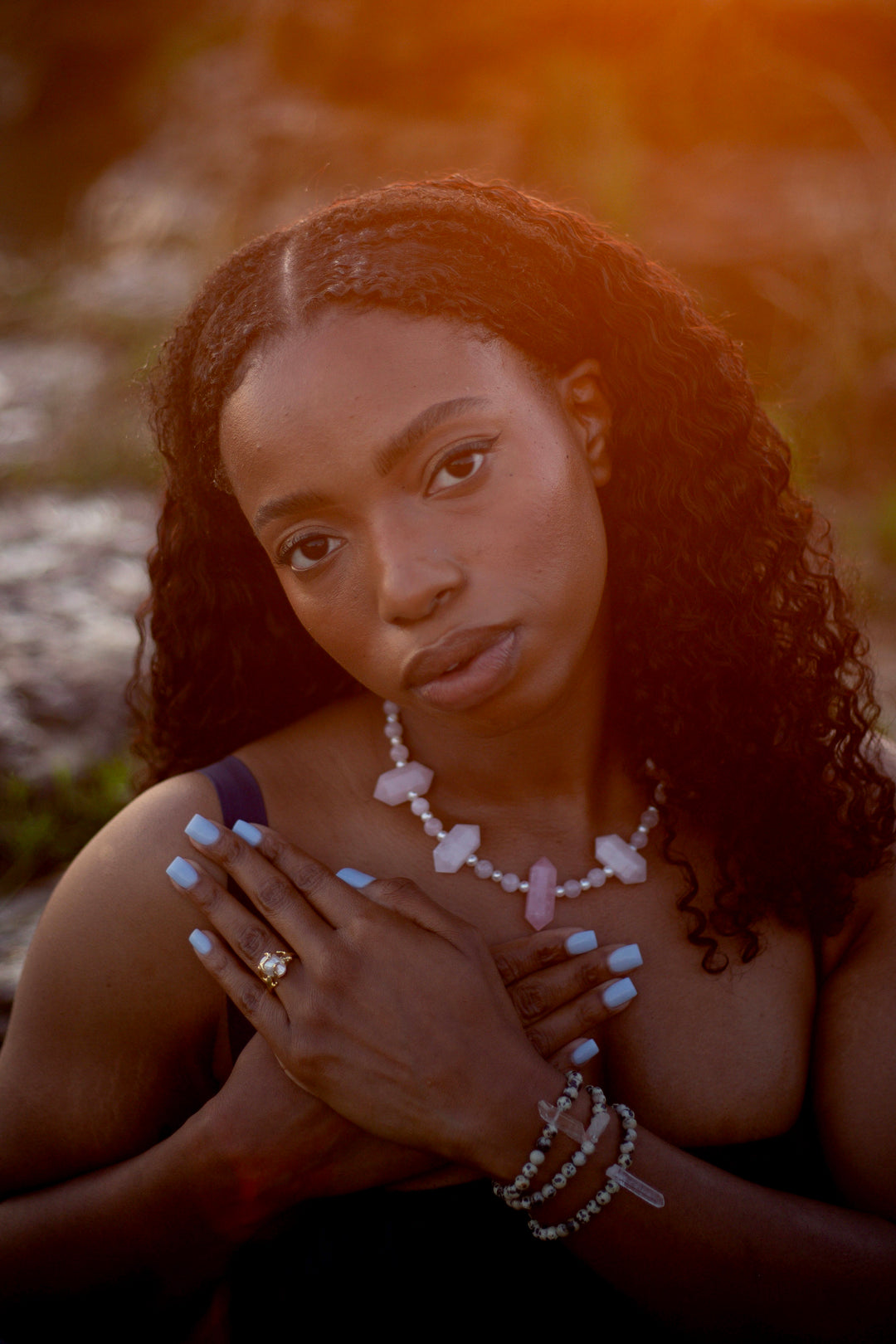 Rose Quartz + pearl necklace