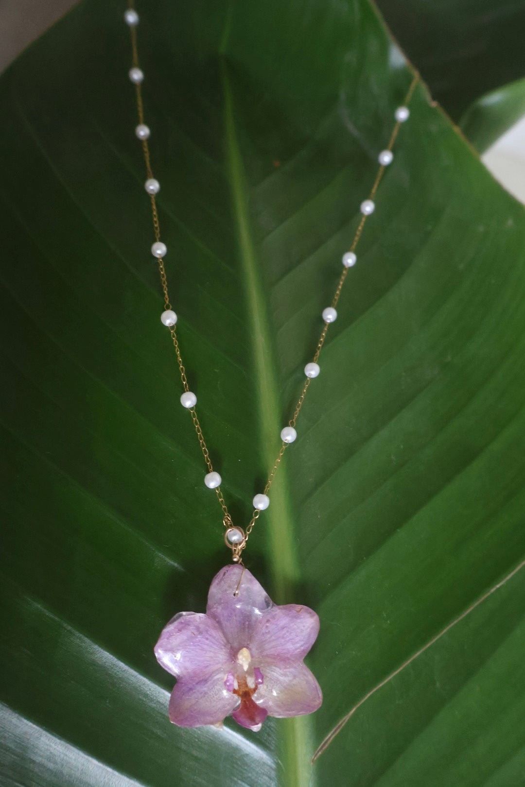 Petite Purple Orchid Pearl Necklace