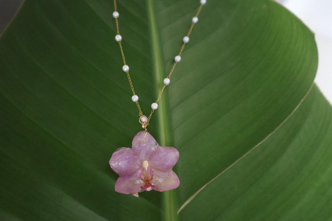 Petite Purple Orchid Pearl Necklace