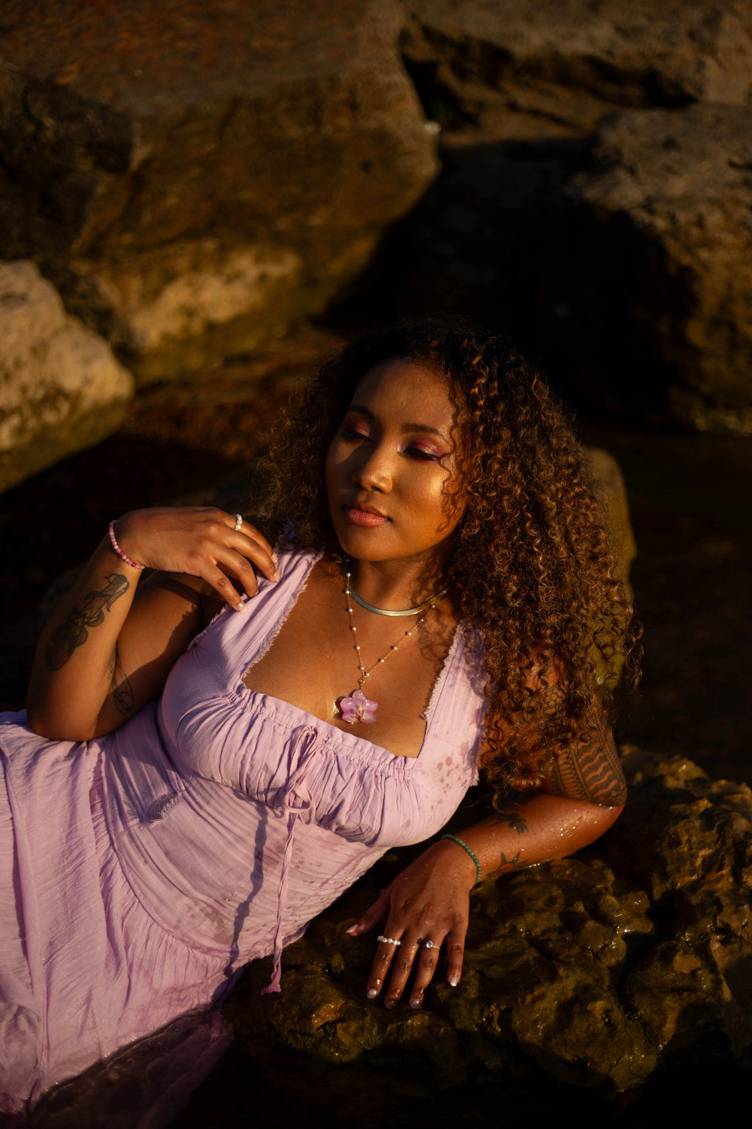 Petite Purple Orchid Pearl Necklace
