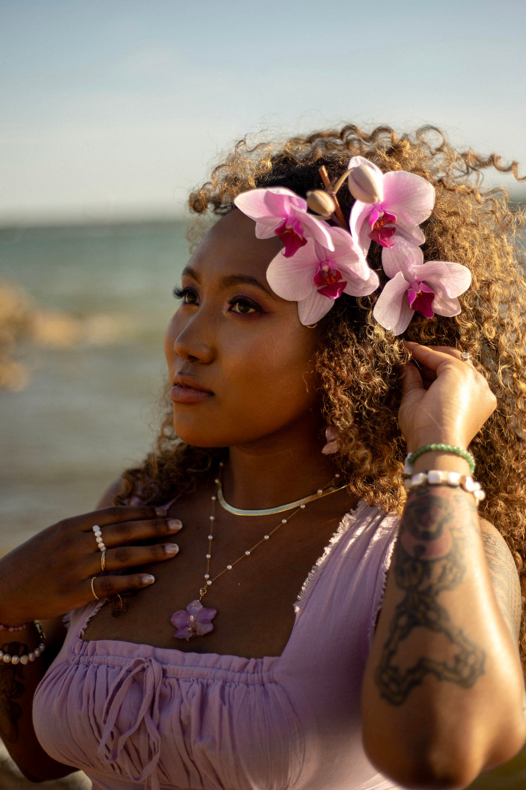 Petite Purple Orchid Pearl Necklace